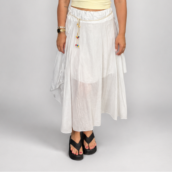 Ladies Italian Boho Maxi Skirt (White)