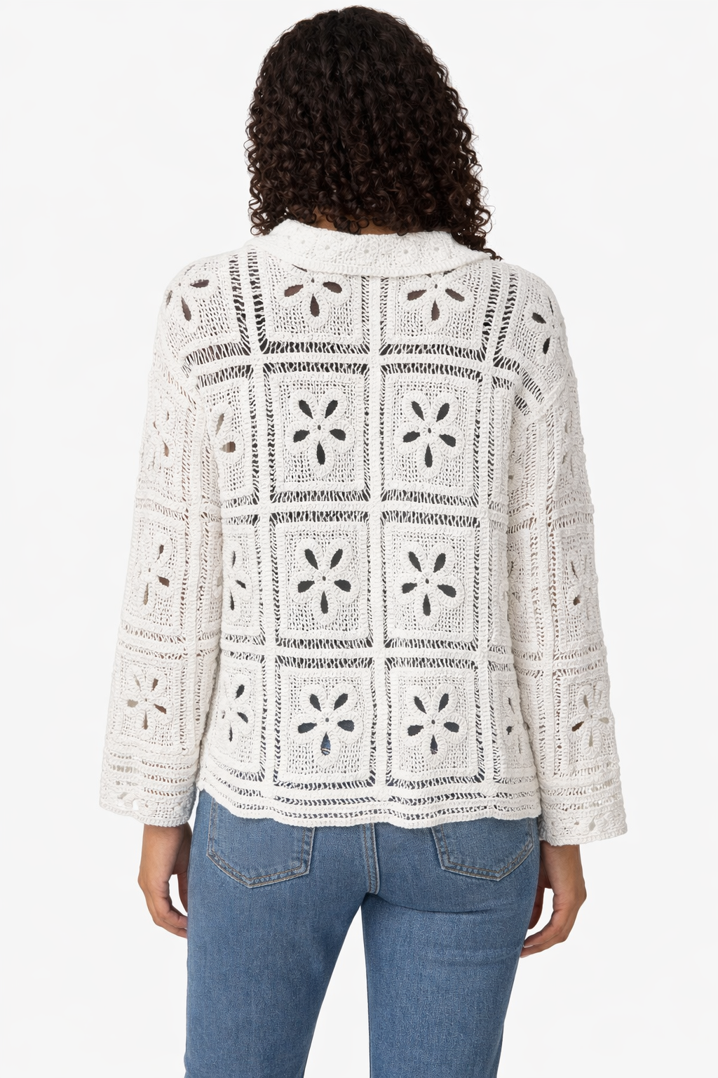 Womens cream crochet lace button blouse collared boho long sleeve summer top