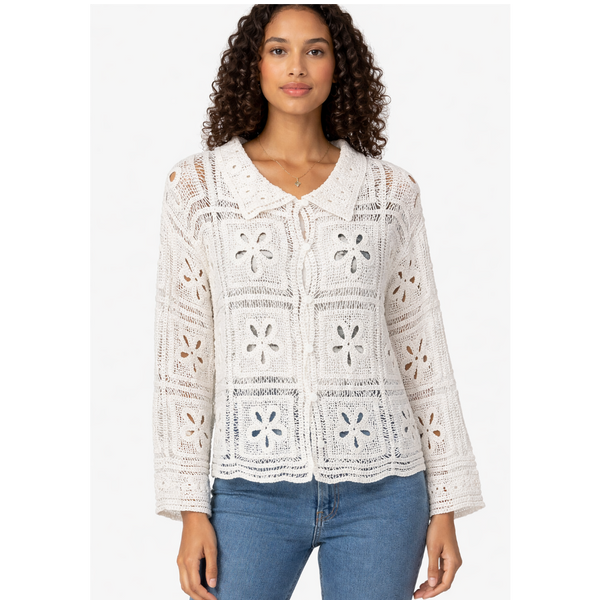 Ladies Crochet Lace Button Blouse – Cream