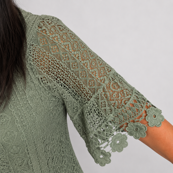 Ladies Italian Daisy Crochet Lace Tunic Top (Khaki)