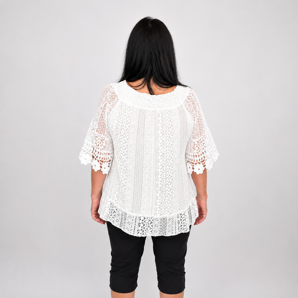 Ladies Italian Daisy Crochet Lace Tunic Top (White)