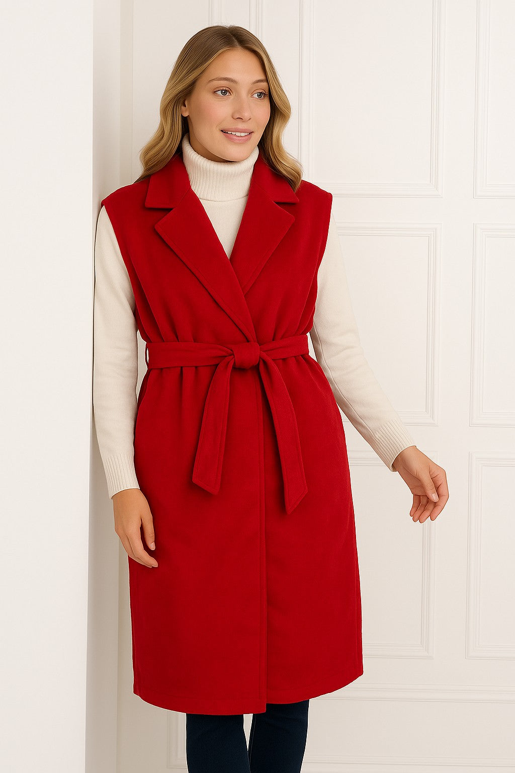 Stylish Italian longline gilet perfect for layering over jeans, leggings, or dresses