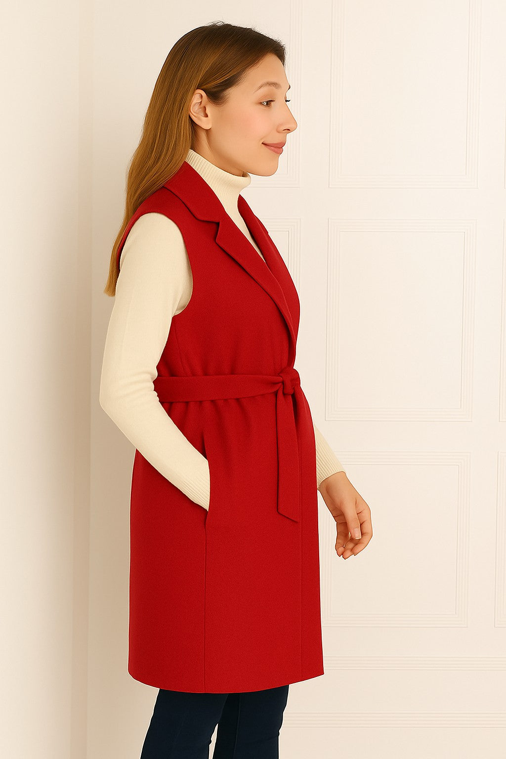 Stylish Italian longline gilet perfect for layering over jeans, leggings, or dresses