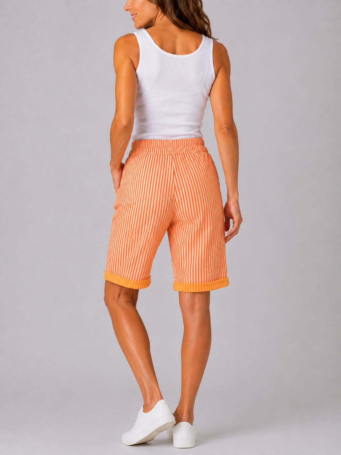 Ladies Italian Magic Stretch Fit Shorts in Orange