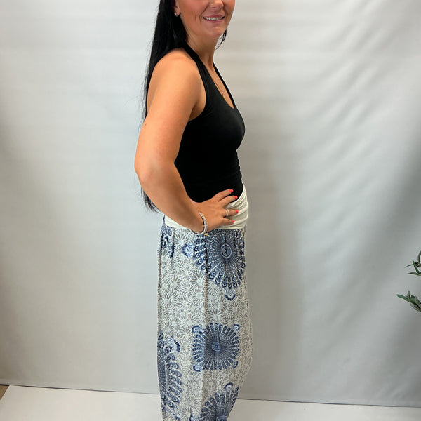 Ladies Italian Mandala Print Harem Trousers (Beige)