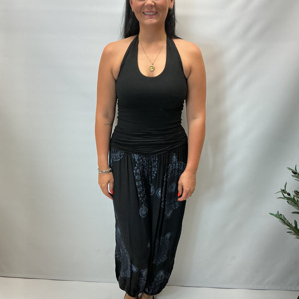 Ladies Italian Mandala Print Harem Trousers (Black)