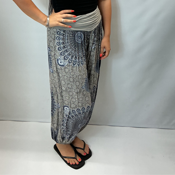 Ladies Italian Mandala Print Harem Trousers (Grey)