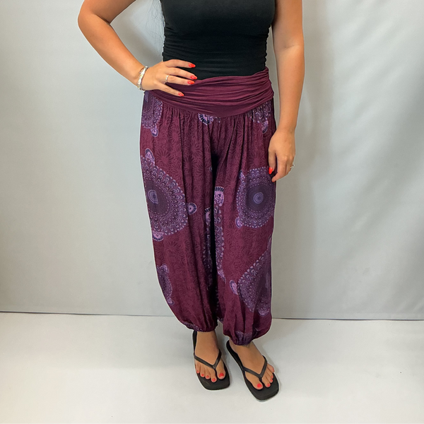 Ladies Italian Mandala Print Harem Trousers (Maroon)