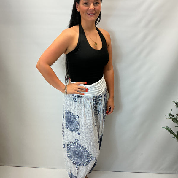 Ladies Italian Mandala Print Harem Trousers (White)