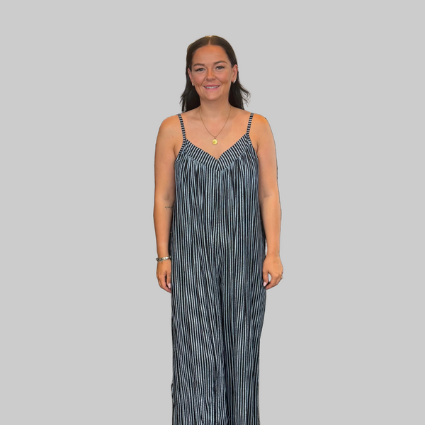 Ladies Italian Stripe Wide Leg Jumpsuit (Black)