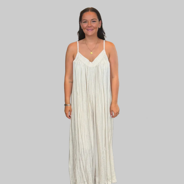 Ladies Italian Stripe Wide Leg Jumpsuit (Cream)