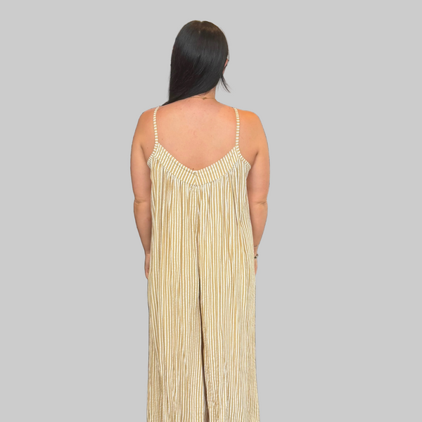 Ladies Italian Stripe Wide Leg Jumpsuit (Yellow)