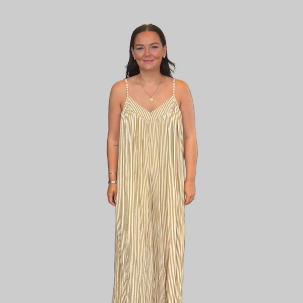 Ladies Italian Stripe Wide Leg Jumpsuit (Yellow)