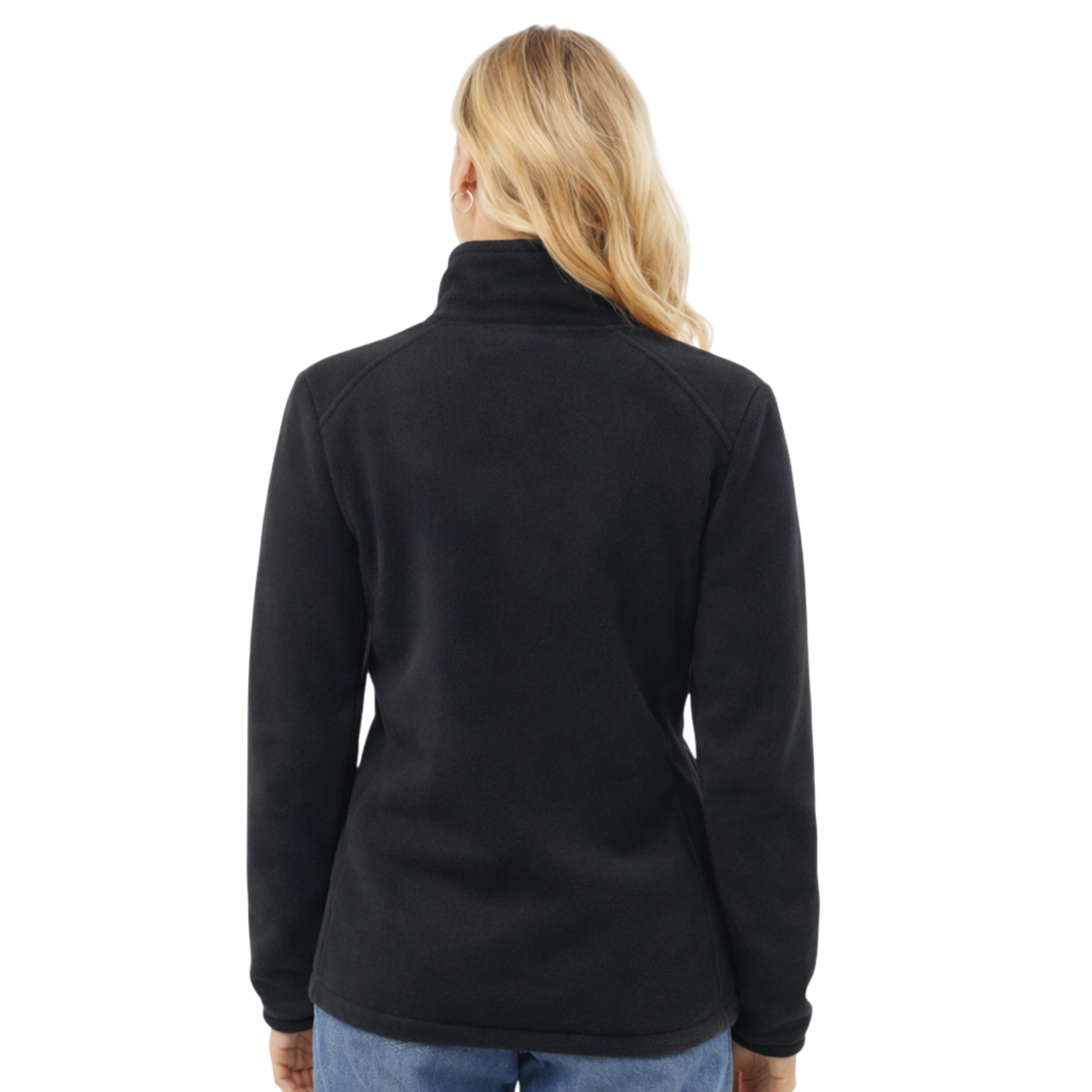Ladies JDN branded double fleece zip-up jacket with zipped pockets – lightweight and warm outdoor layer in black