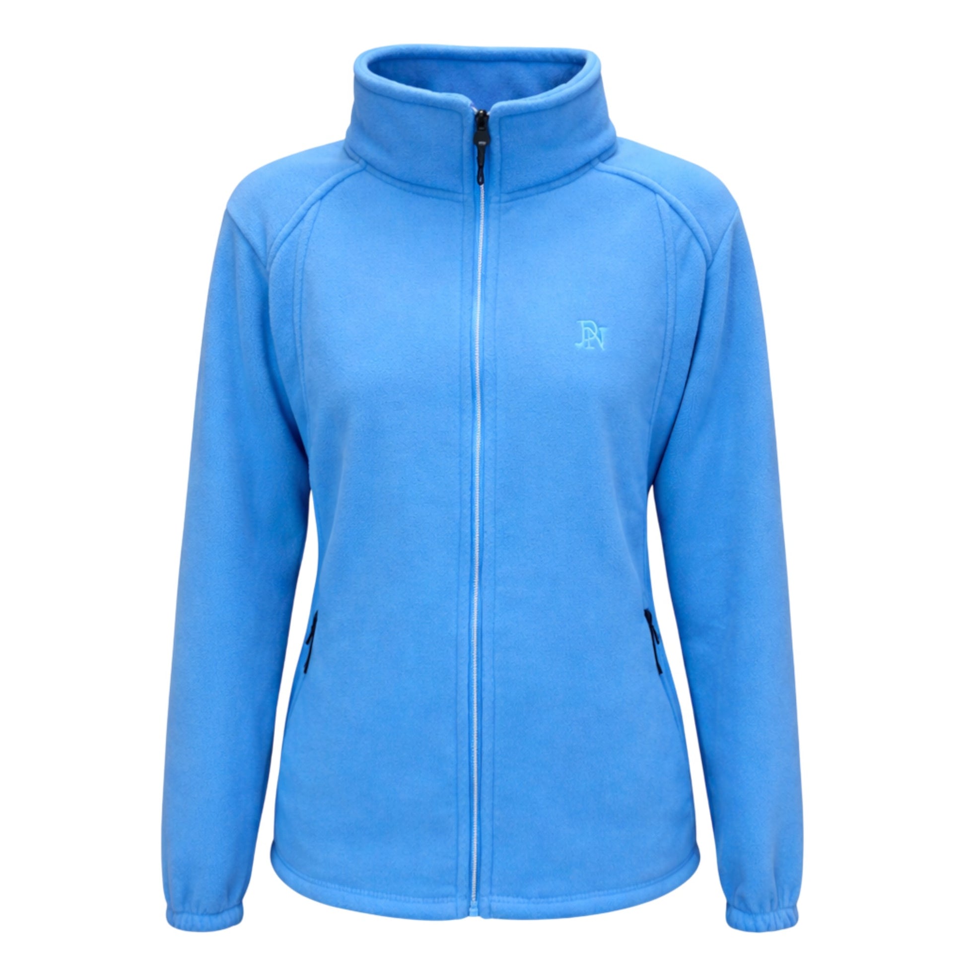 Ladies JDN branded double fleece zip-up jacket with zipped pockets – lightweight and warm outdoor layer in blue