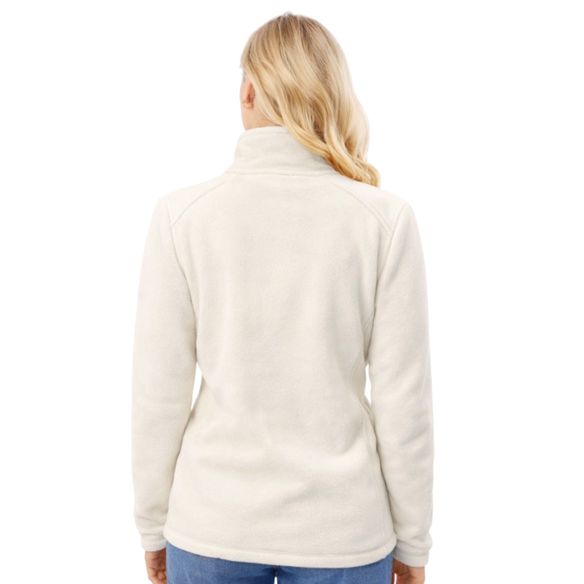Ladies JDN branded double fleece zip-up jacket with zipped pockets – lightweight and warm outdoor layer in cream