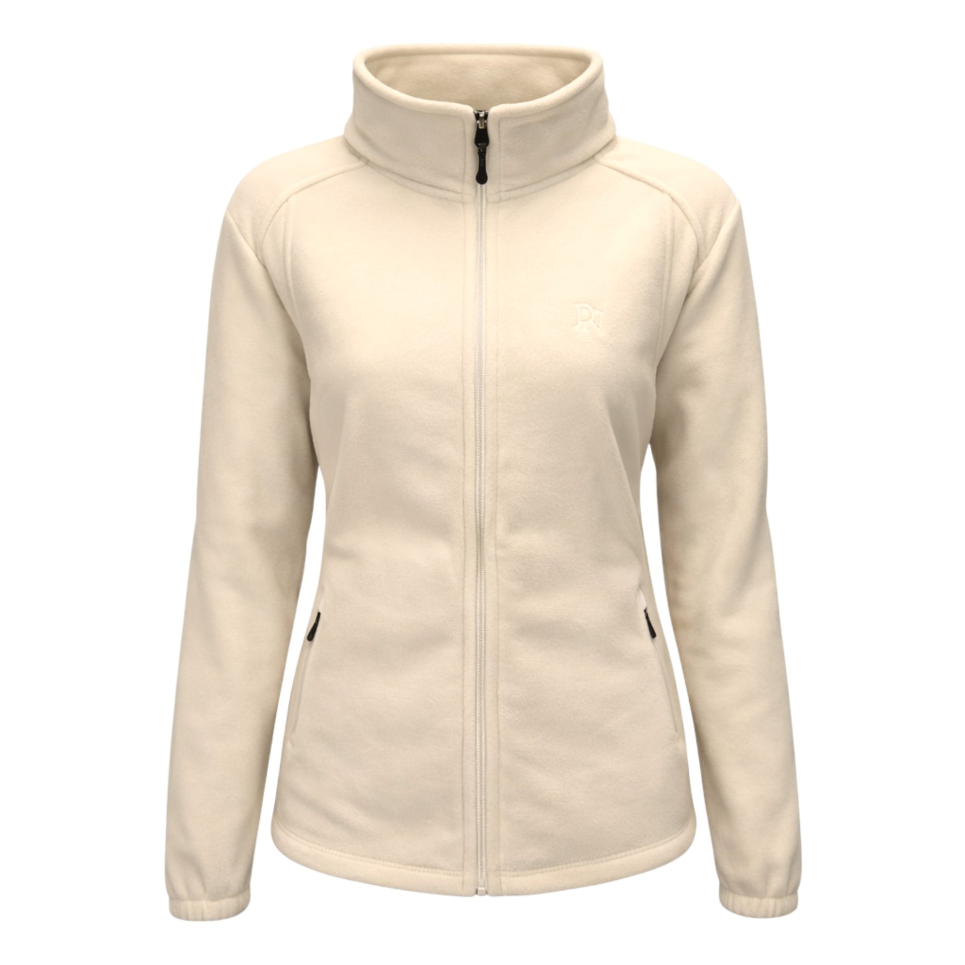 Ladies JDN branded double fleece zip-up jacket with zipped pockets – lightweight and warm outdoor layer in cream