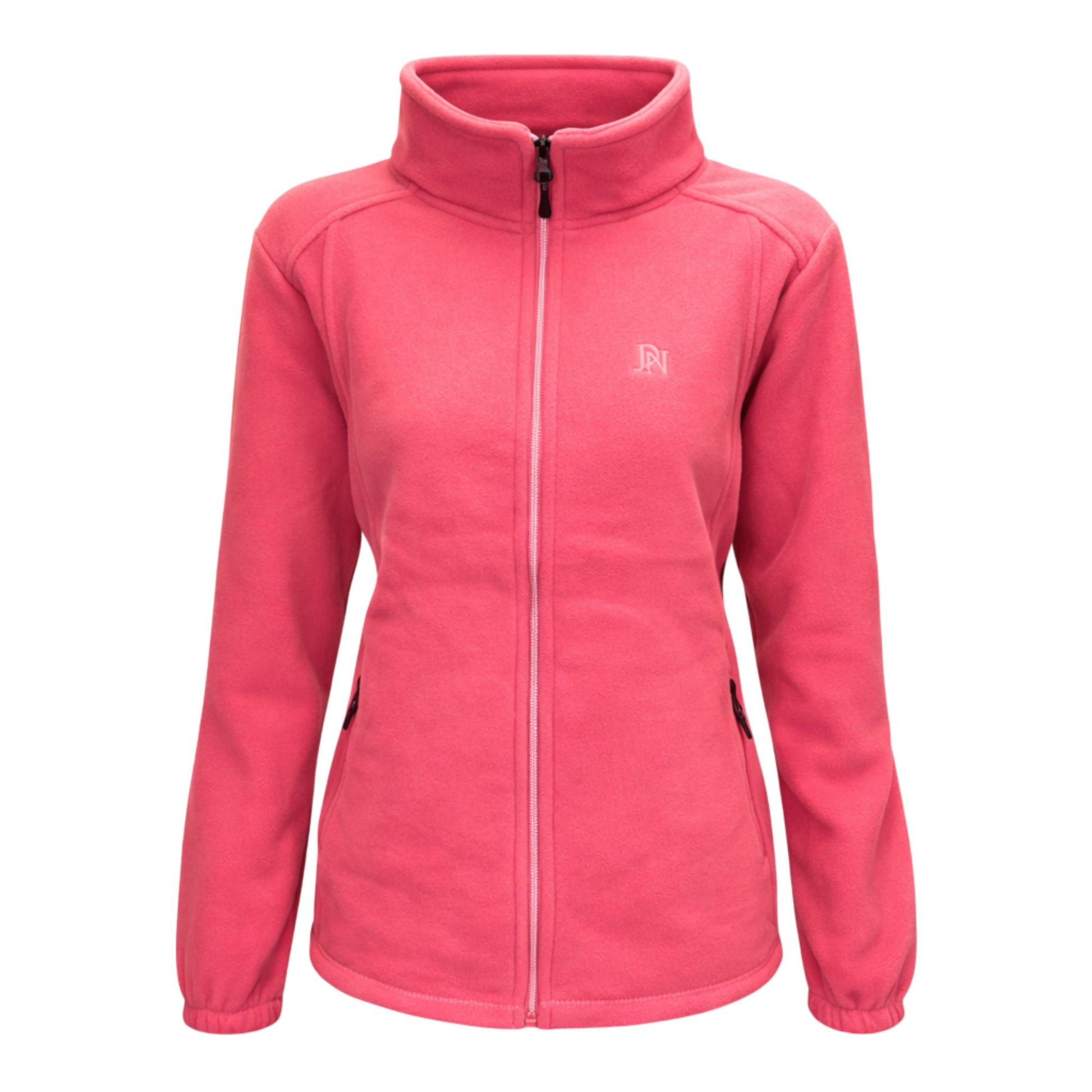Ladies JDN branded double fleece zip-up jacket with zipped pockets – lightweight and warm outdoor layer in pink