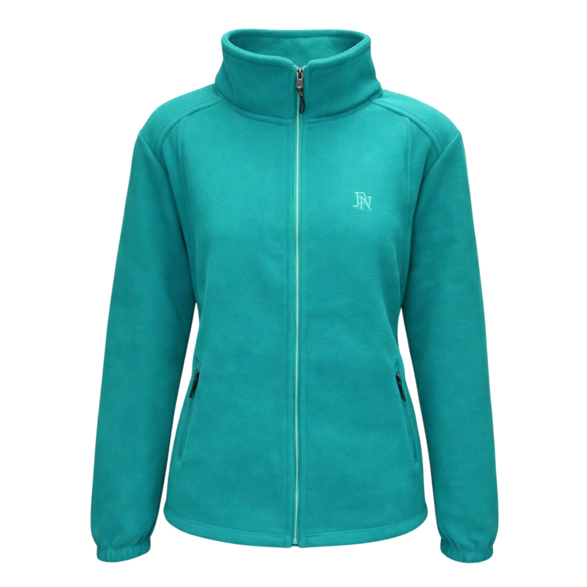 Ladies JDN branded double fleece zip-up jacket with zipped pockets – lightweight and warm outdoor layer in turquoise