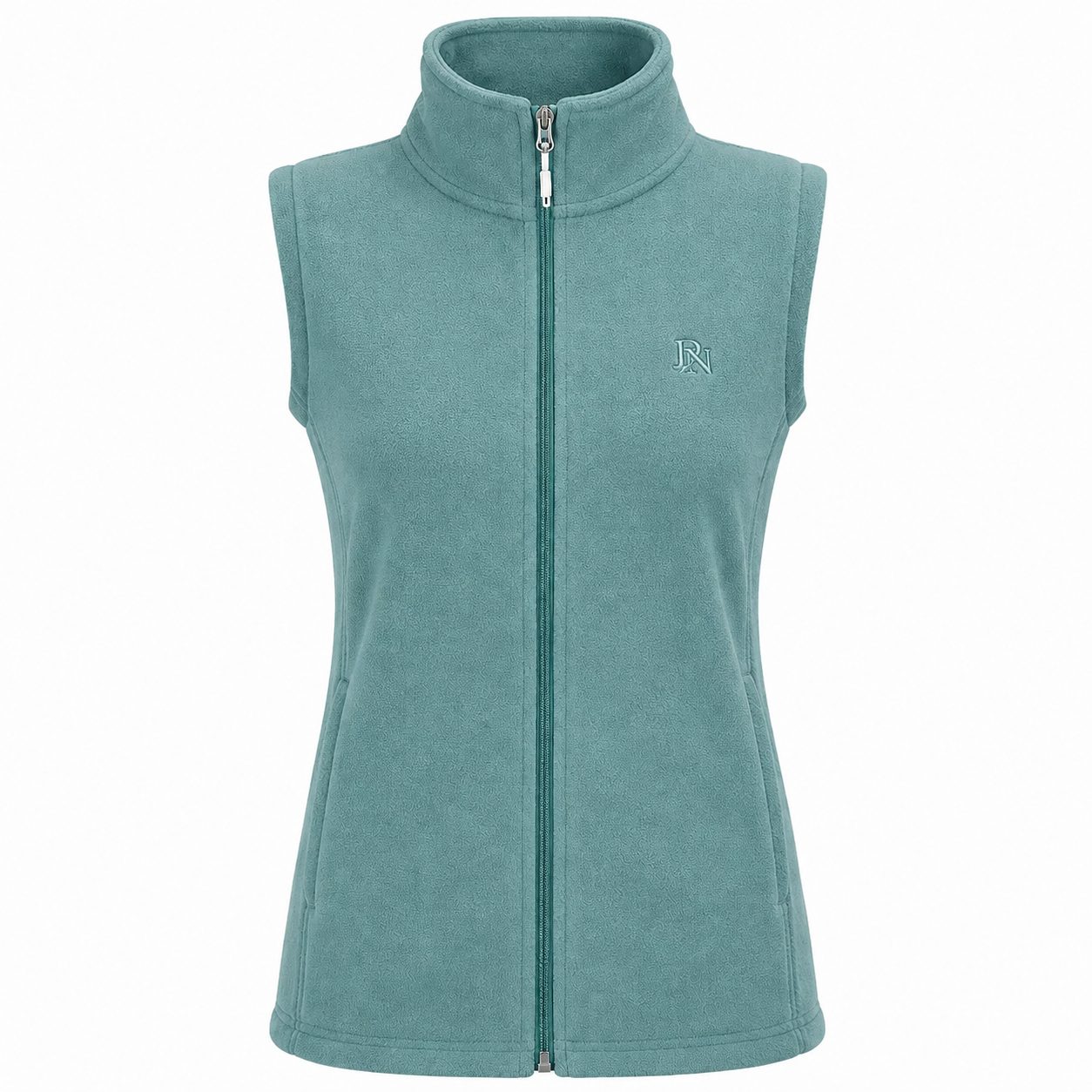 Womens sleeveless fleece gilet in aqua – zip-up front with high collar, ideal for layering and outdoor wear