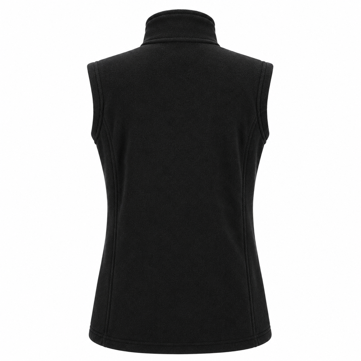 Womens sleeveless fleece gilet in black – zip-up front with high collar, ideal for layering and outdoor wear