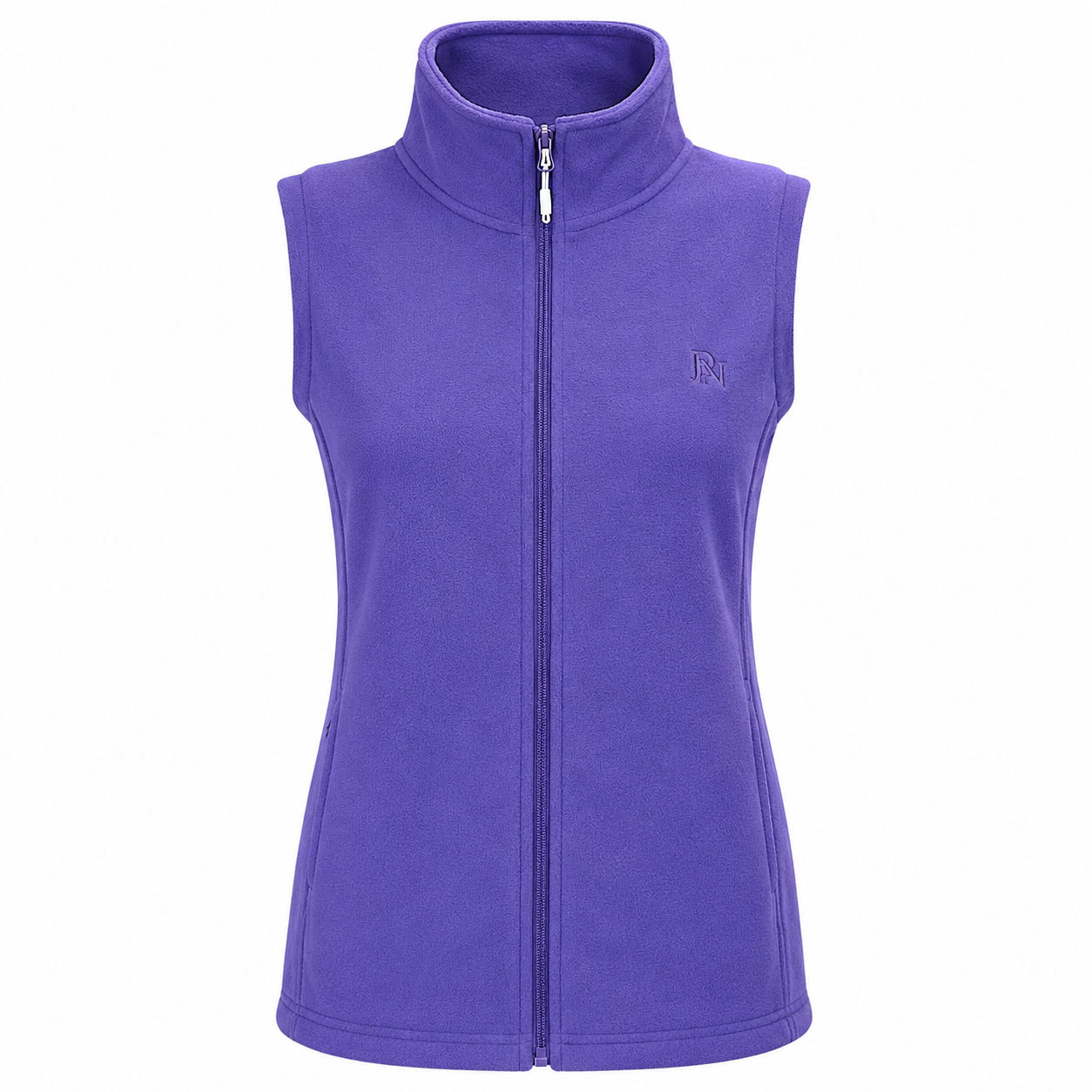 Womens sleeveless fleece gilet in lilac – zip-up front with high collar, ideal for layering and outdoor wear