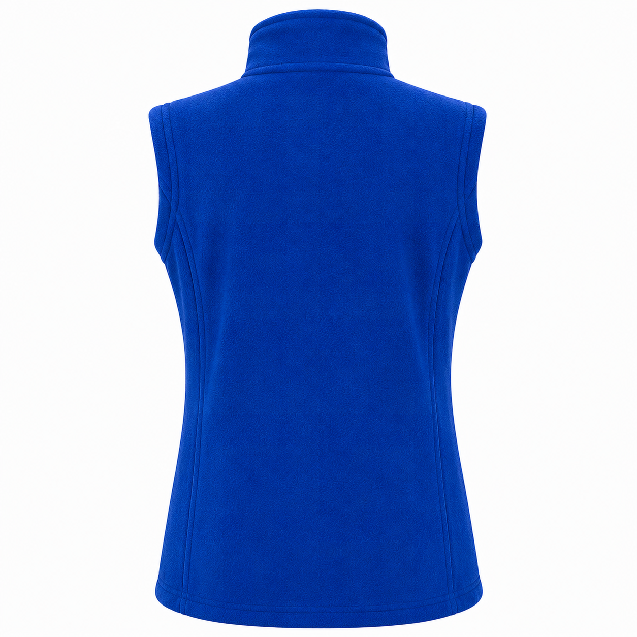Womens sleeveless fleece gilet in royal blue – zip-up front with high collar, ideal for layering and outdoor wear