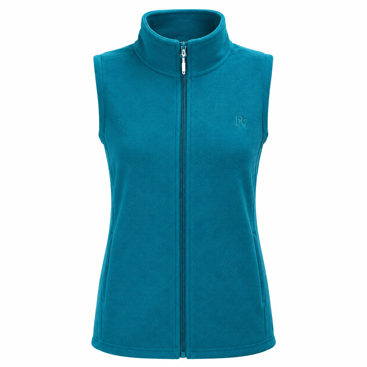 Womens sleeveless fleece gilet in Turquoise – zip-up front with high collar, ideal for layering and outdoor wear