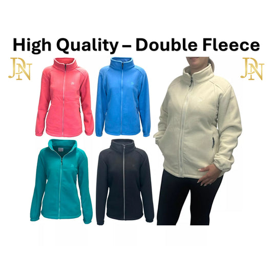 Ladies JDN branded fleece zip-up jacket with high collar and side pockets – lightweight and warm outdoor layer