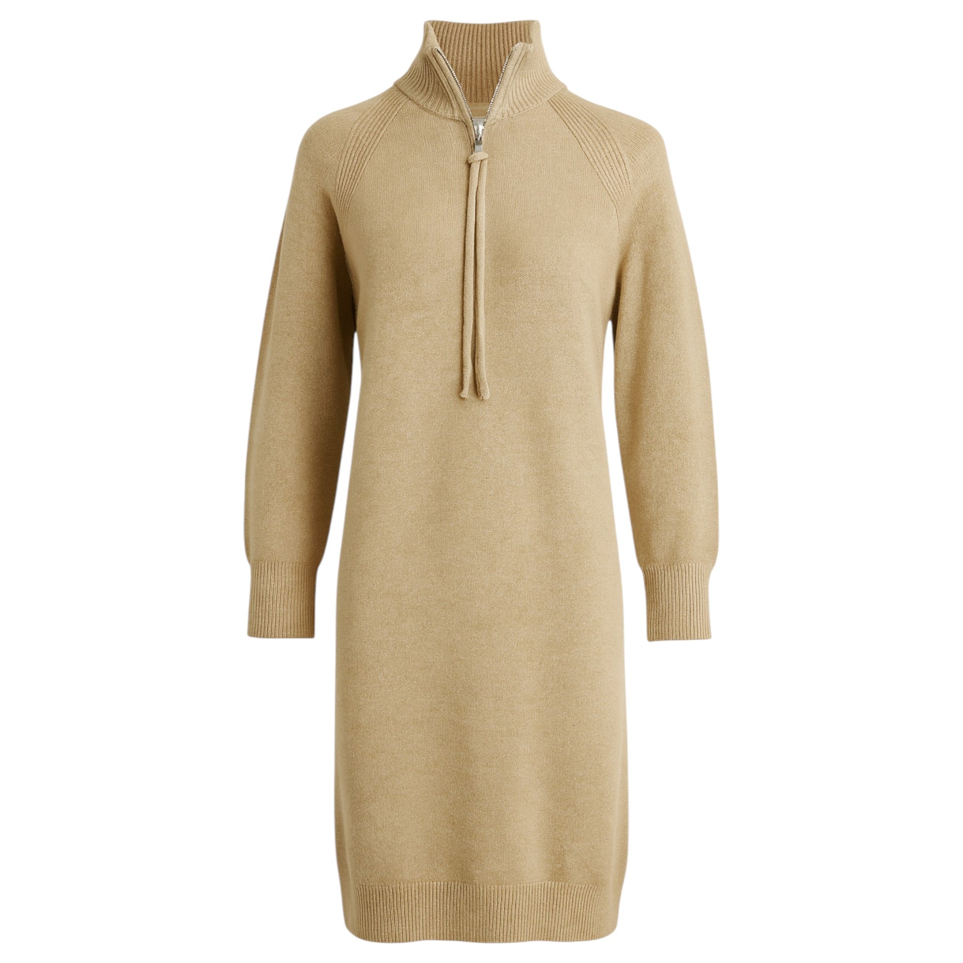 Ladies classic beige 3/4 sleeve half zip jumper dress