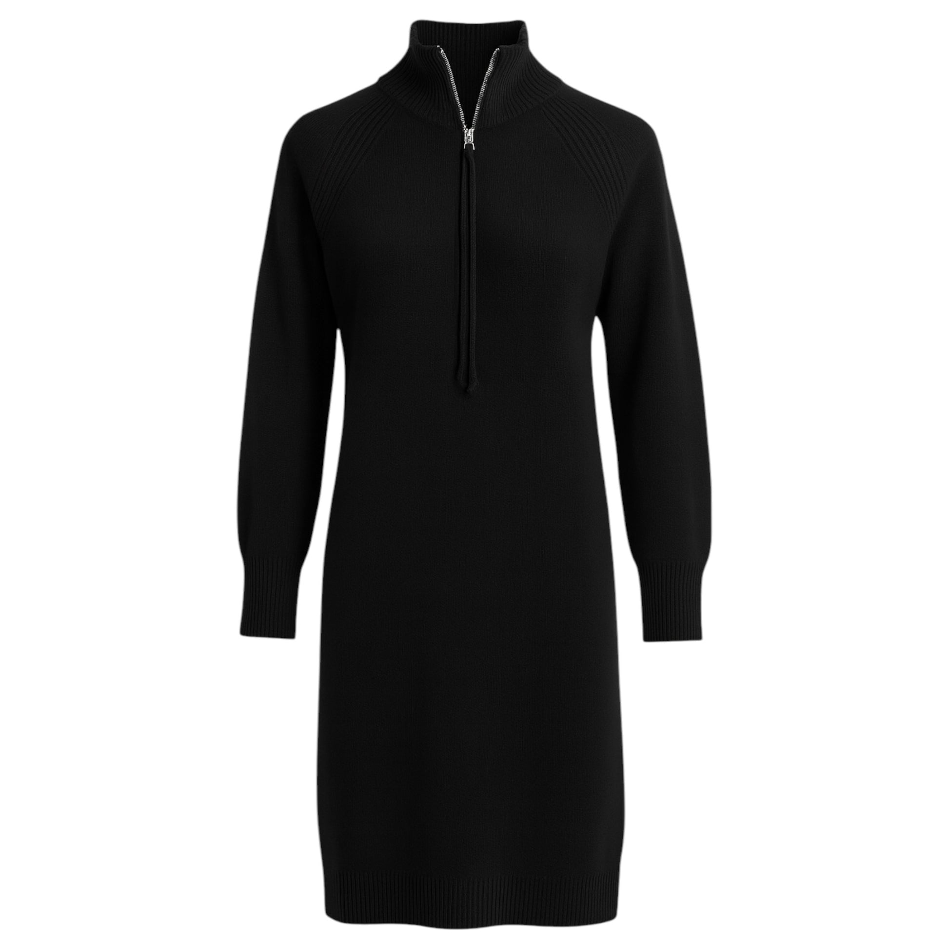 Ladies classic black 3/4 sleeve half zip jumper dress