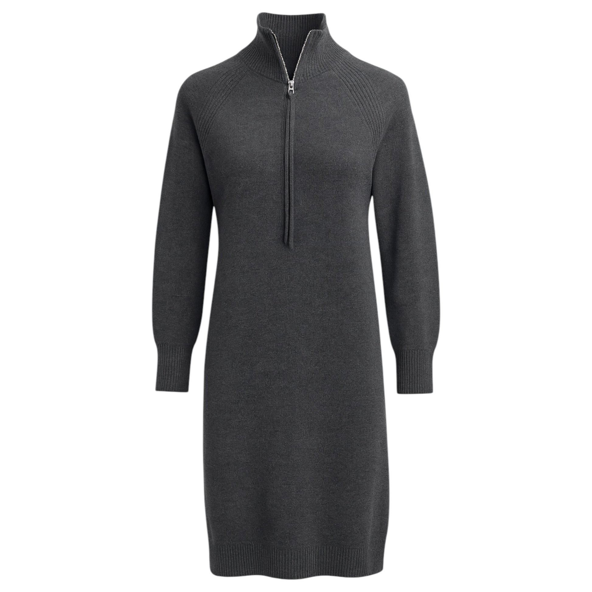 Ladies classic charcoal 3/4 sleeve half zip jumper dress