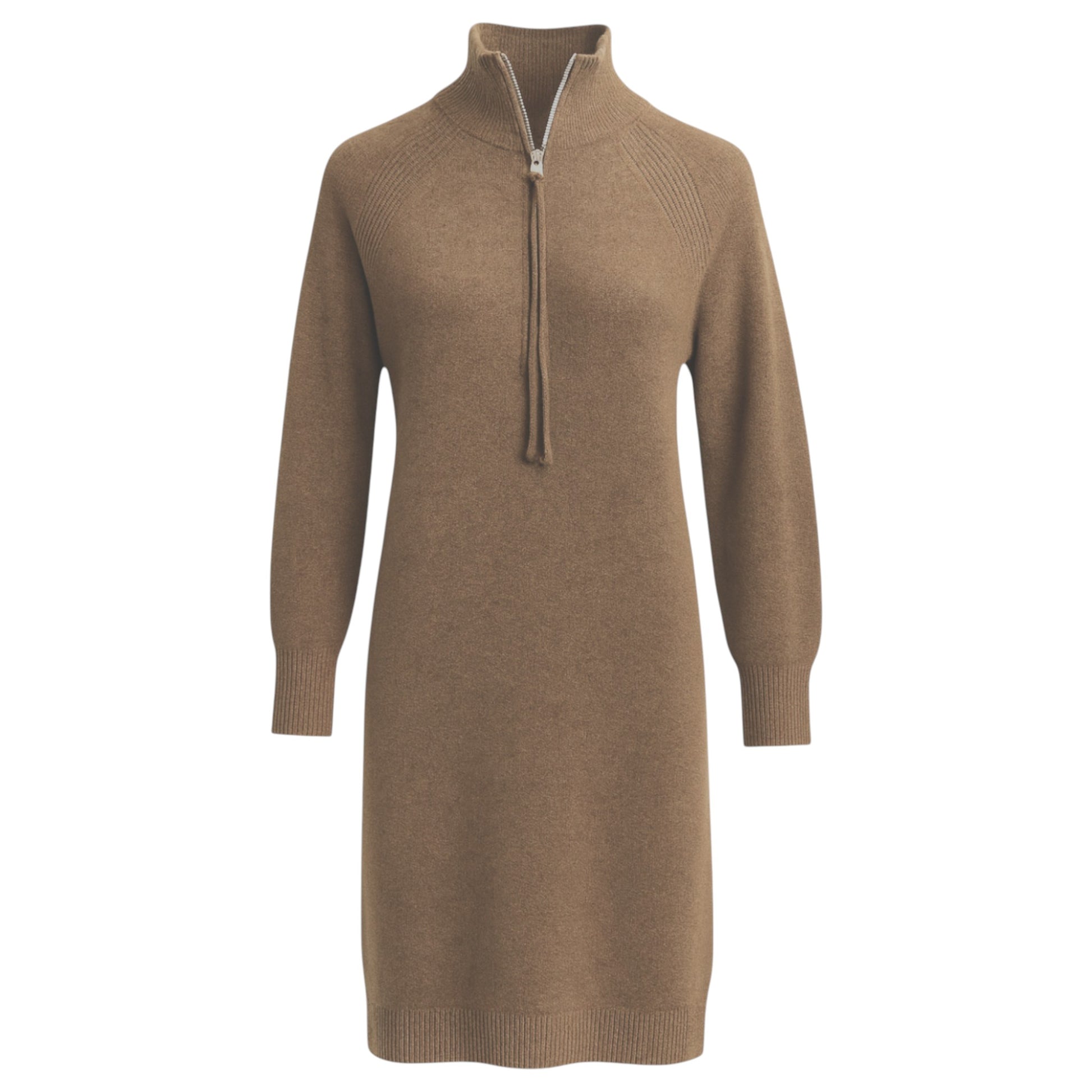 Ladies classic mocha 3/4 sleeve half zip jumper dress
