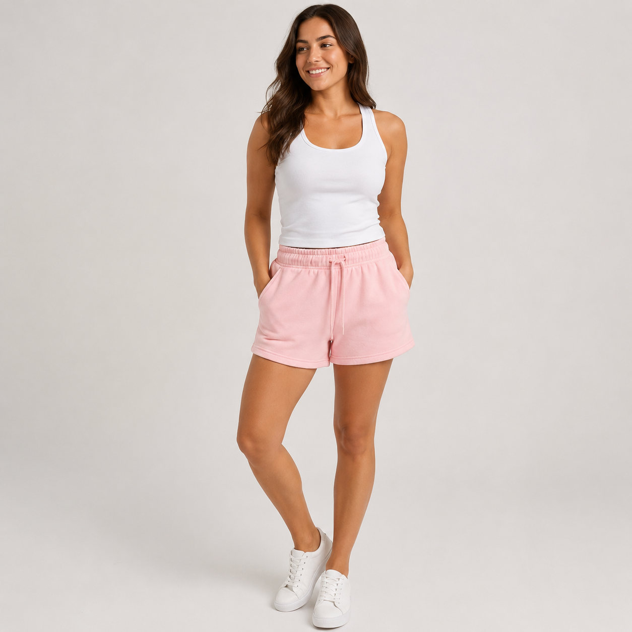 Ladies JDN Baby Pink Fleece Shorts – Soft Casual Shorts with Elasticated Waist