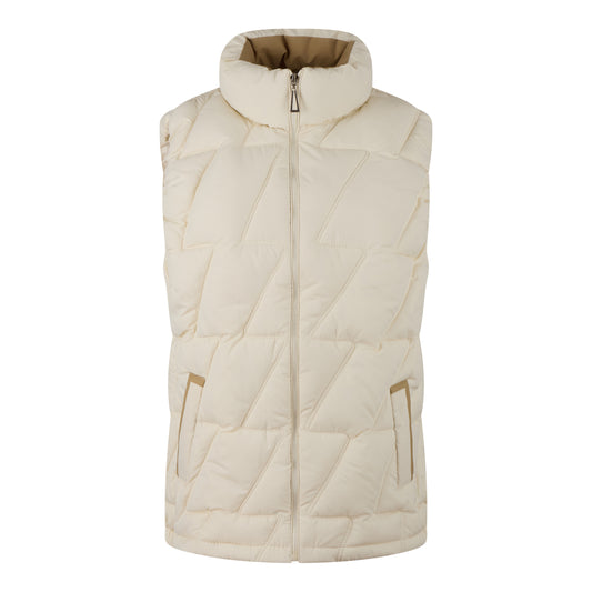 Ladies JDN branded padded gilet in cream with beige lining – sleeveless zip-up jacket with high collar and side pockets