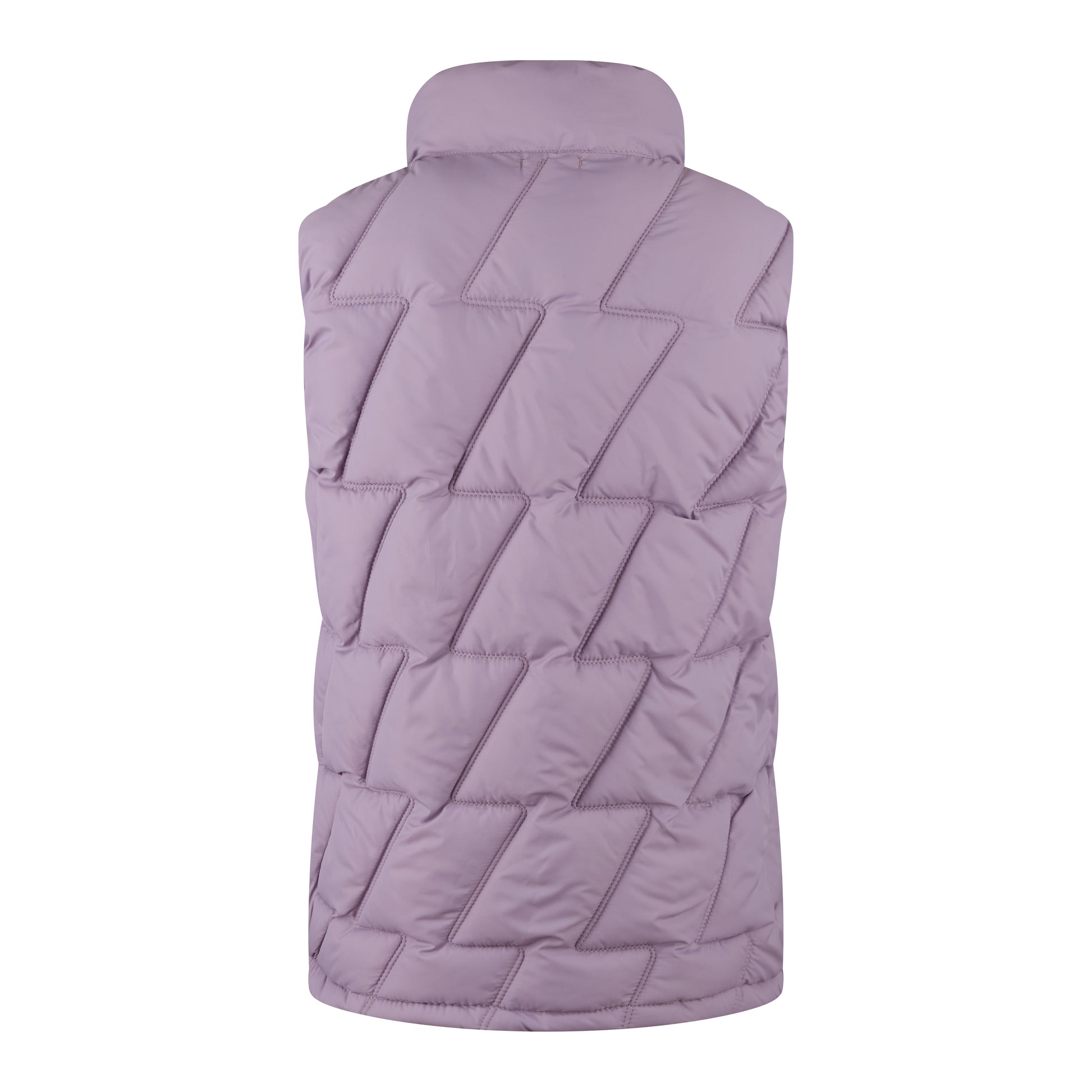 Ladies JDN branded padded gilet in purple with beige lining – sleeveless zip-up jacket with high collar and side pockets