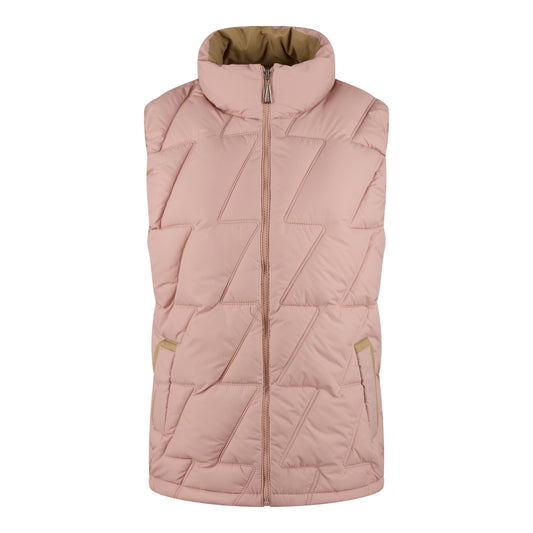 Ladies JDN branded padded gilet in pink with beige lining – sleeveless zip-up jacket with high collar and side pockets