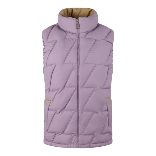 Ladies JDN branded padded gilet in purple with beige lining – sleeveless zip-up jacket with high collar and side pockets