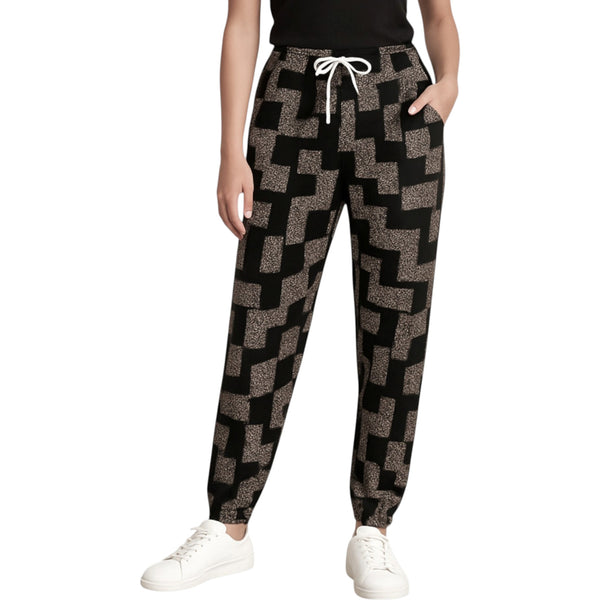 Ladies Black and Beige Block Print Palazzo Trousers