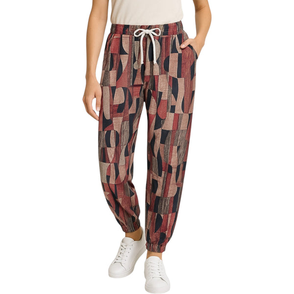Ladies Red and Black Aztec Palazzo Trousers