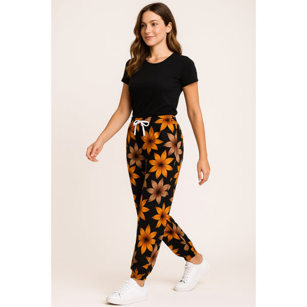 Ladies Black and Yellow Floral Palazzo Trousers
