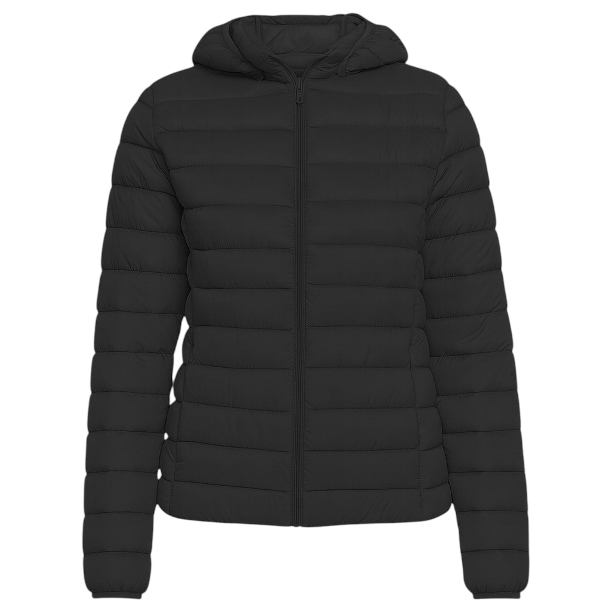 Ladies JDN Puffer Jacket with Detachable Hood – Black Quilted Winter Coat