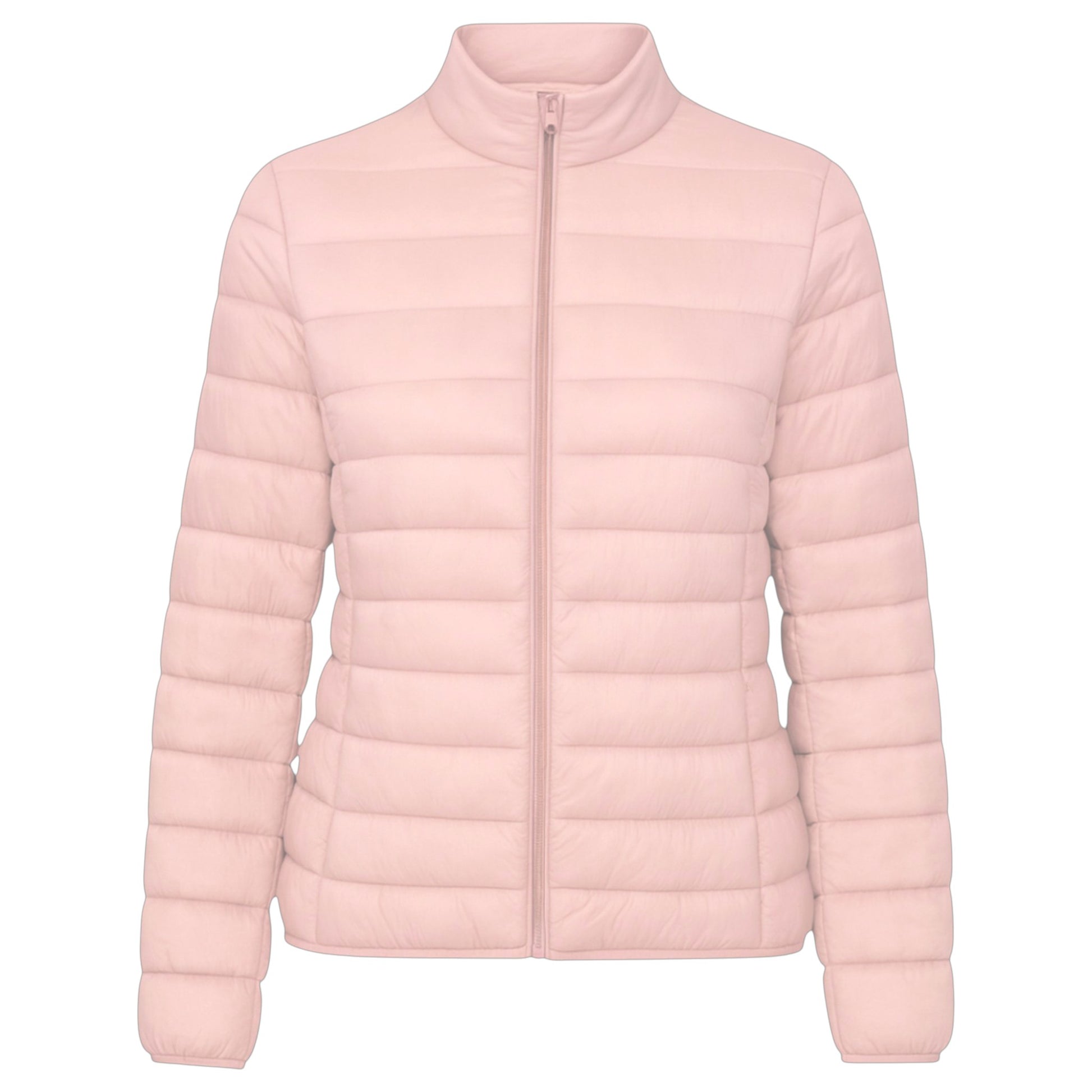Ladies JDN Puffer Jacket with Detachable Hood – Light Pink Quilted Winter Coat