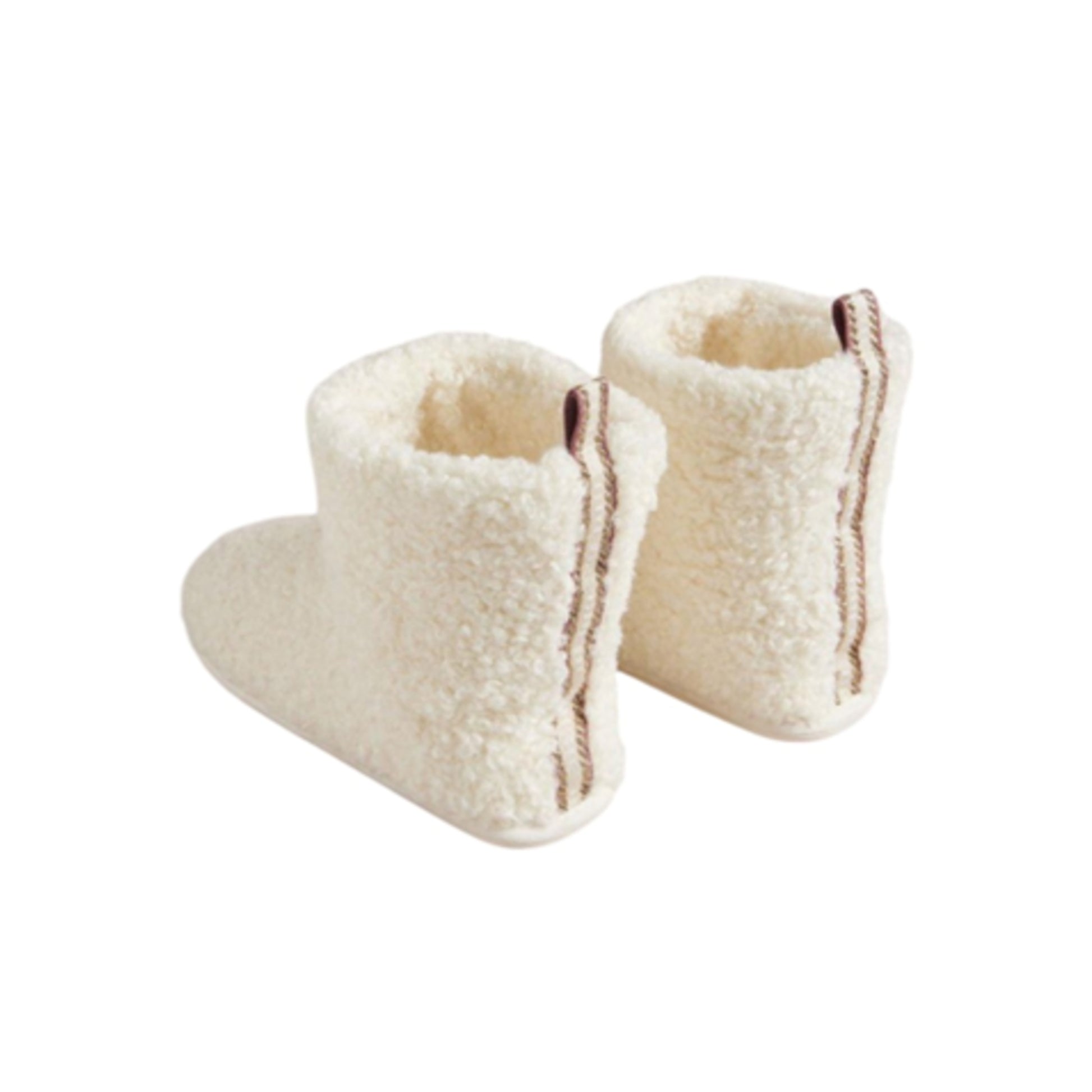 Women's white cream fleece-lined bootie slippers – cozy winter indoor footwear with non-slip soles