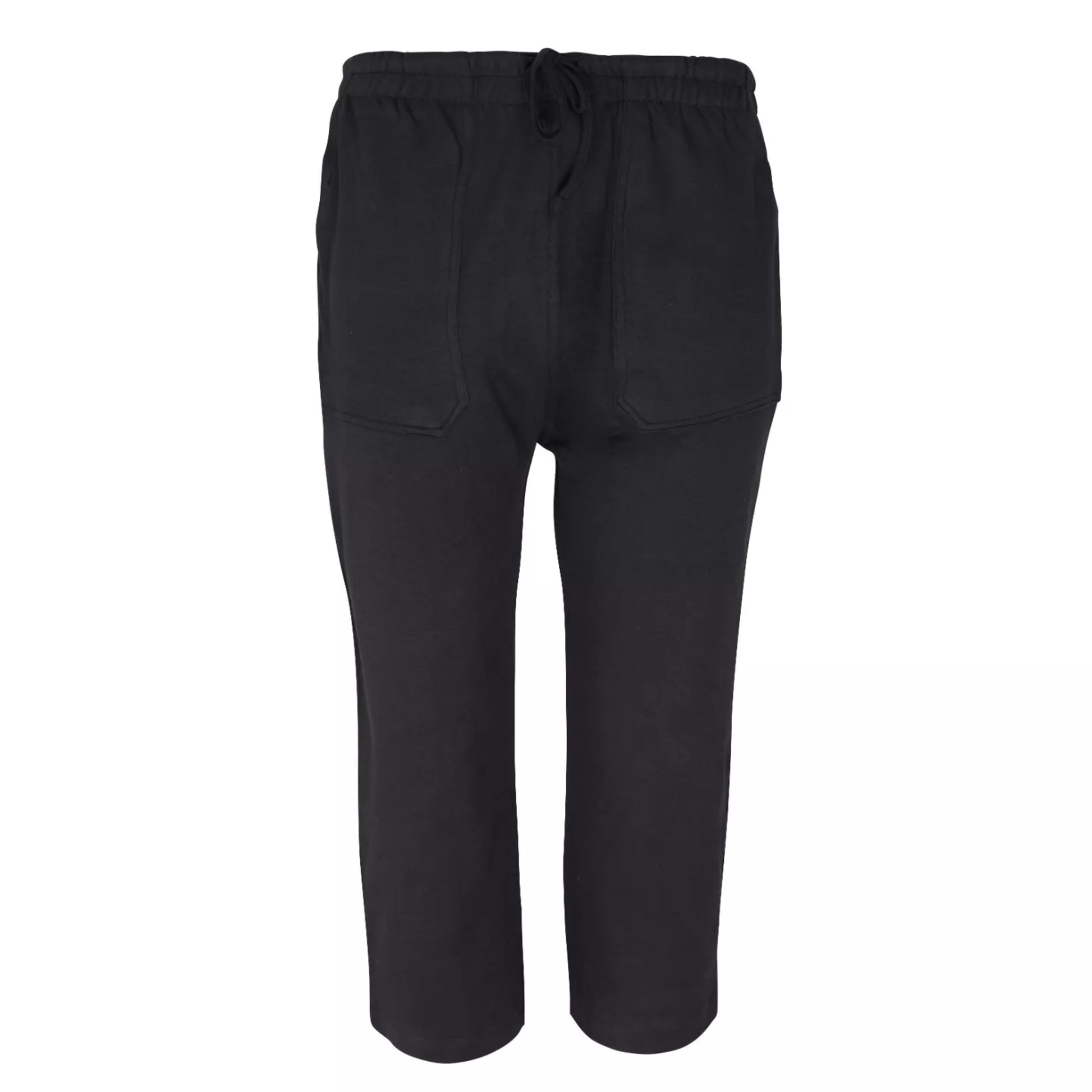 Women's navy soft touch cropped lounge trousers with pockets. Comfortable elasticated waist, drawstring fit and breathable fabric for everyday wear.