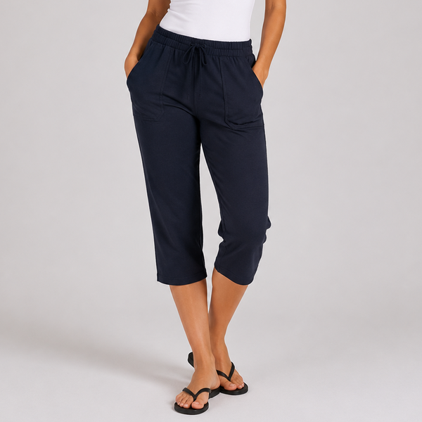 Ladies Soft Touch Cropped Lounge Trousers - Navy
