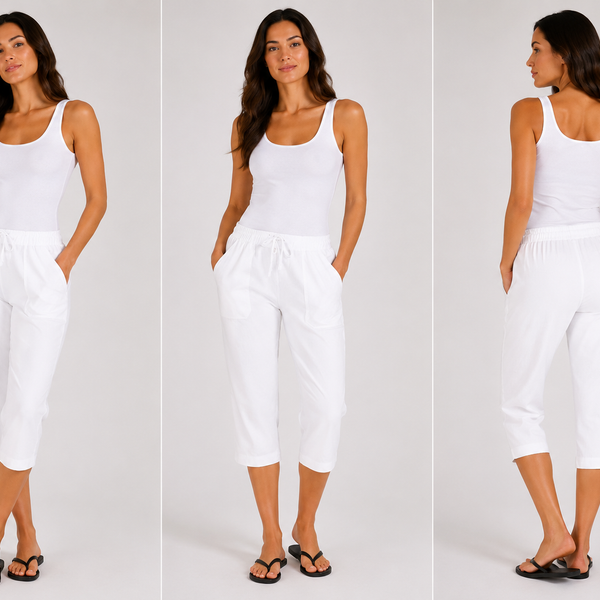 Ladies Soft Touch Cropped Lounge Trousers - White