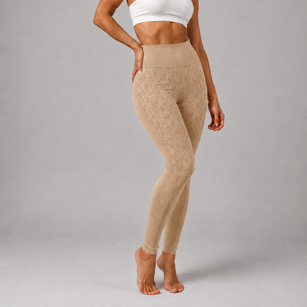Ladies Leopard Textured High Waisted Gym Leggings (Beige)