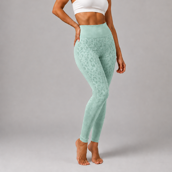 Ladies Leopard Textured High Waisted Gym Leggings (Mint Green)