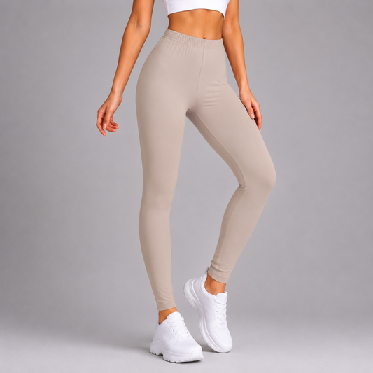 Ladies Plain Beige Magic Fit Leggings Designed to Fit Size UK 8-14
